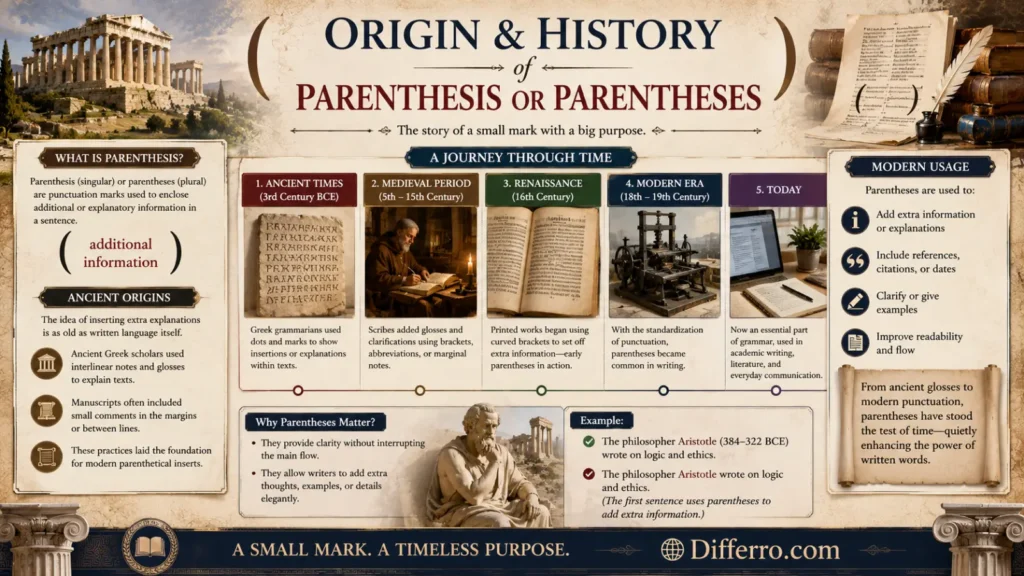 Origin & History of Parenthesis and Parentheses