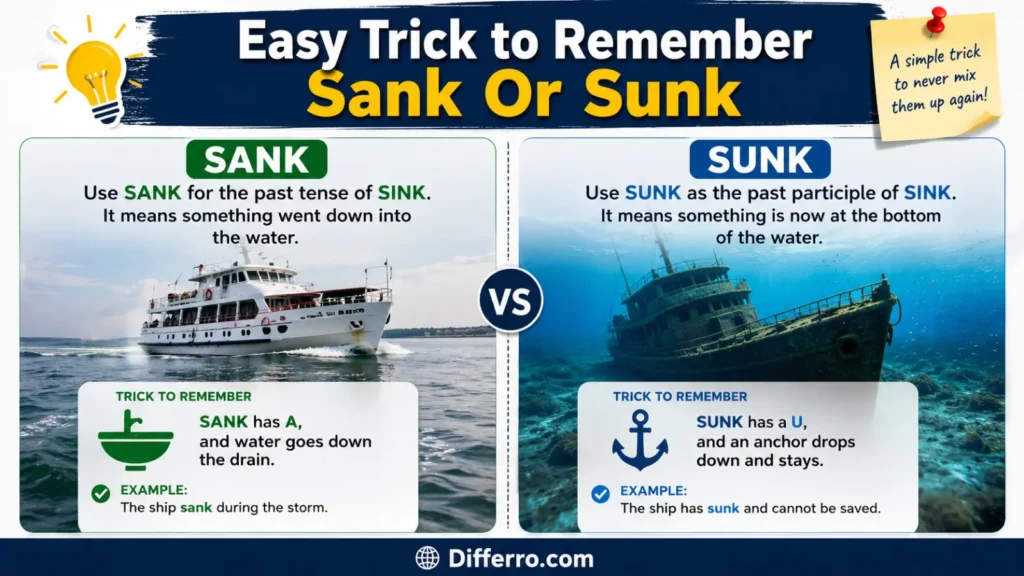 Easy Trick to Remember Sank Or Sunk