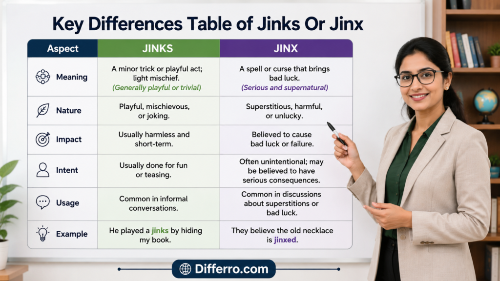 Key Differences Table of Jinks Or Jinx