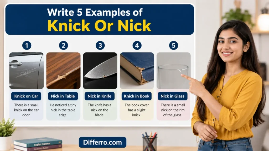 Write 5 Examples of Knick Or Nick