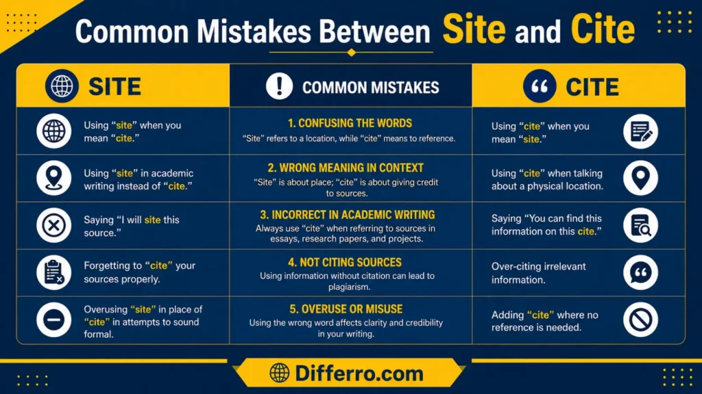 Common Mistakes Between Site and Cite