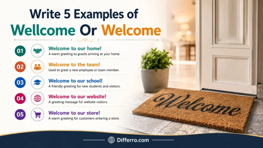 Write 5 Examples of Wellcome Or Welcome