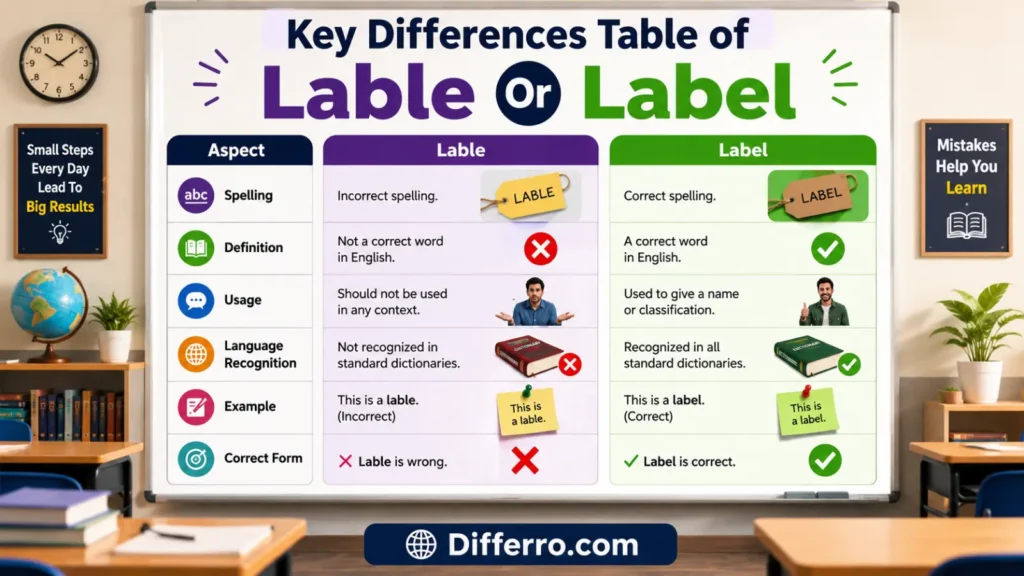 Key Differences Table of Lable Or Label