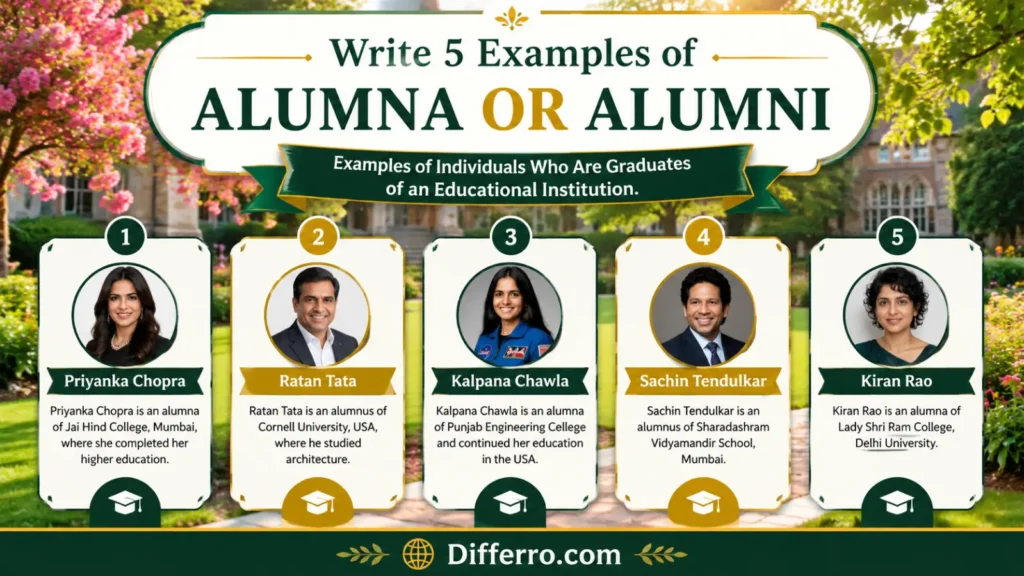 Write 5 Examples of Alumna Or Alumni
