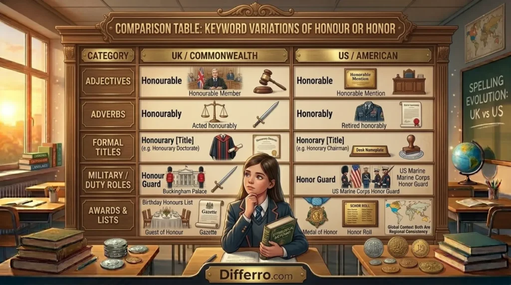 Comparison Table: Keyword Variations ofHonour Or Honor