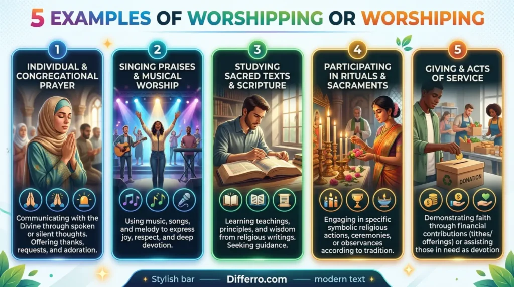 Write 5 Examples of Worshipping Or Worshiping